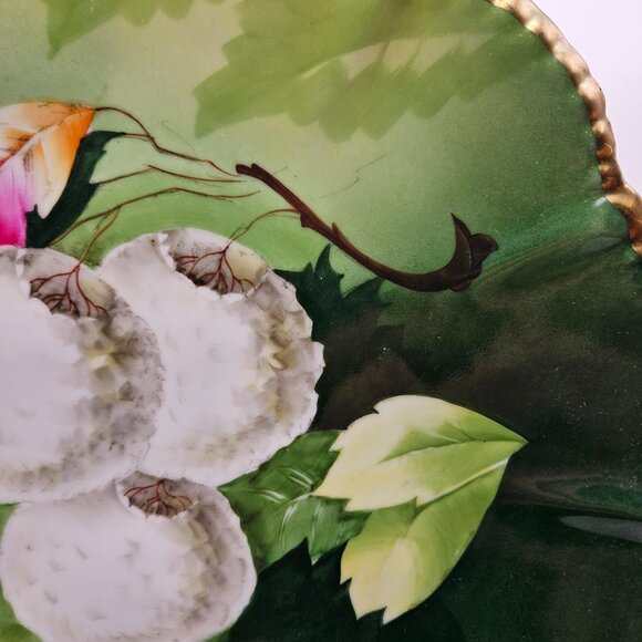 Vintage Handpainted Germany Porcelain Plate – Green Ombre w/ White Fruit & Gold - Picture 5 of 6